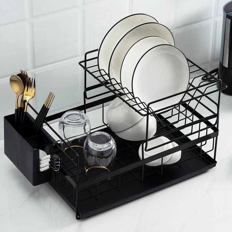 Aluminium Alloy Dish Rack Kitchen Organizer Storage Drainer Drying Plate Shelf Sink Supplies Knife and Fork Container