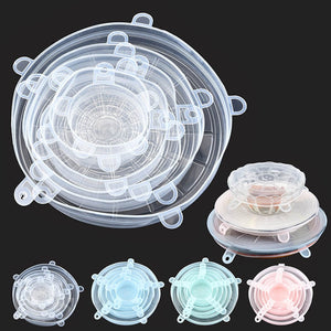 6pcs Pot Cover Silicone Stretch Lids Durable Reusable Food Save Cover Heat Resisting Fits All Sizes and Shapes Containers